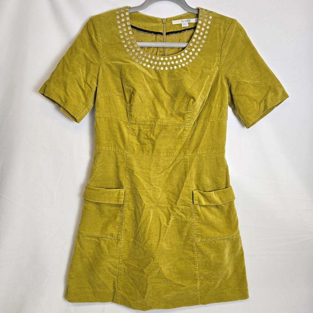 Boden‎ Hampshire Velvet Dress WH714 Cotton Arylide Yellow Pockets UK 8P US 4P